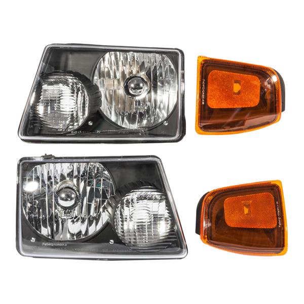 4pcs Front Left Right Car Headlights   Corner Signal Lamps for Ford Ranger 2001-2011 Black Housing & Clear Lens