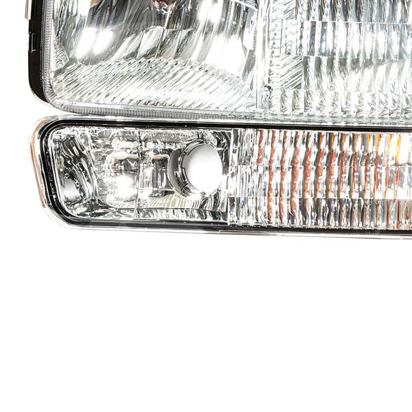 4pcs Front Left Right Car Headlights w/ Bumper Signal Lights for GMC Sierra/Yukon Chrome Housing & Clear Lens