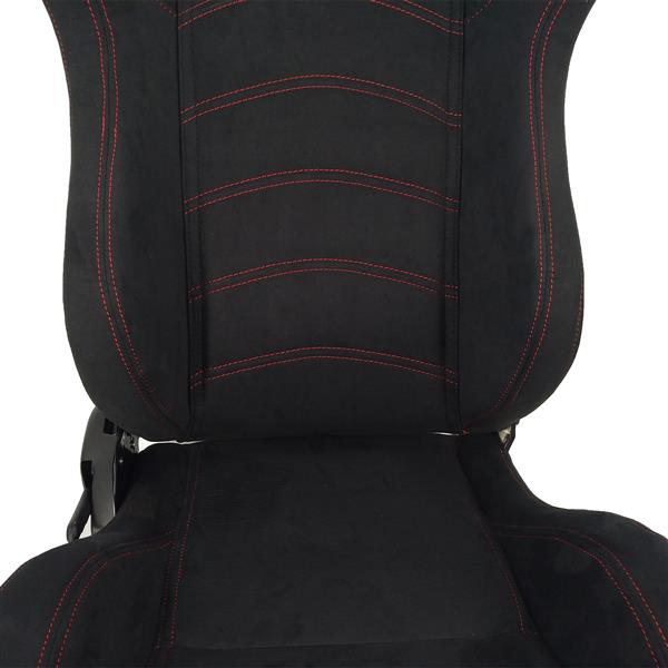 A Pair of Leather Red Red Single Adjuster Double Track Racing Seats Black