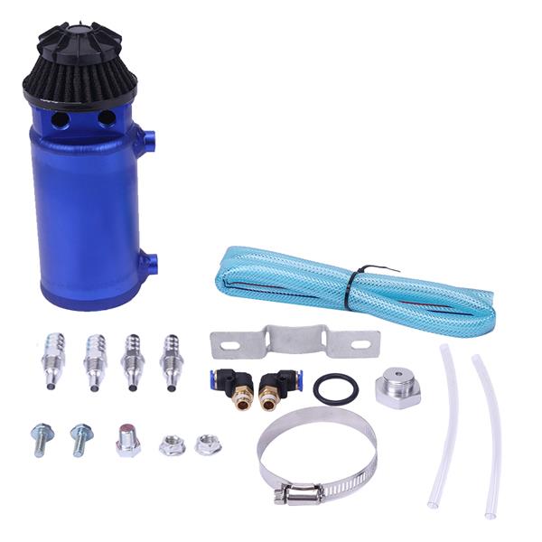 140mL Round Oil Catch Tank Double hole Oil Catch Tank with Air Filter Blue