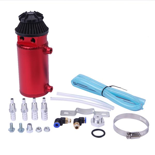 140mL Round Oil Catch Tank Double hole Oil Catch Tank with Air Filter Red