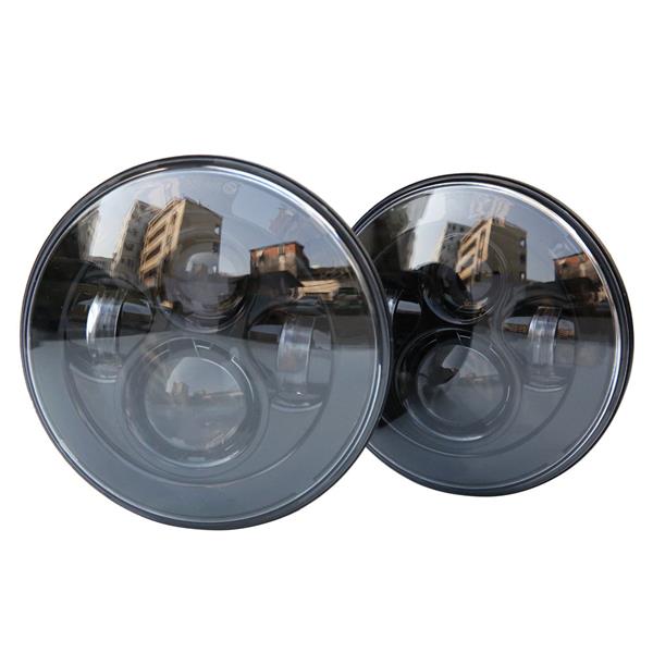 2pcs 7" 30W 4-LED 6500-7000K White Light IP67 Waterproof LED Headlights Black 