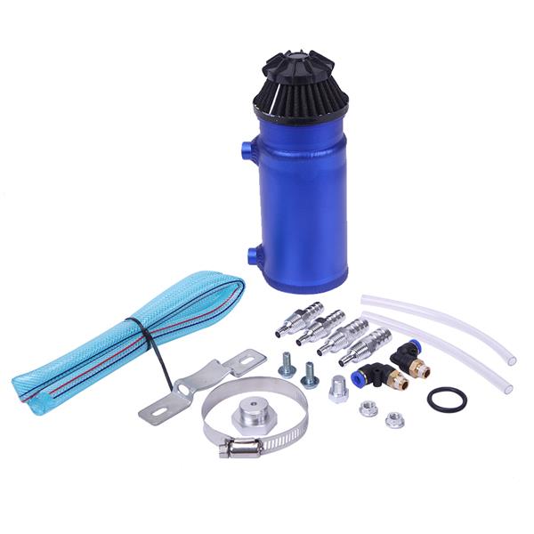 140mL Round Oil Catch Tank Double hole Oil Catch Tank with Air Filter Blue