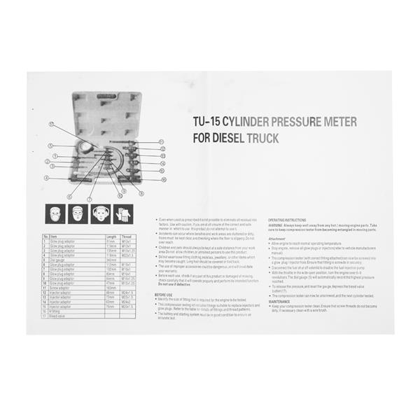 Diesel Engine Cylinder Compression Tester Test Tool Kit