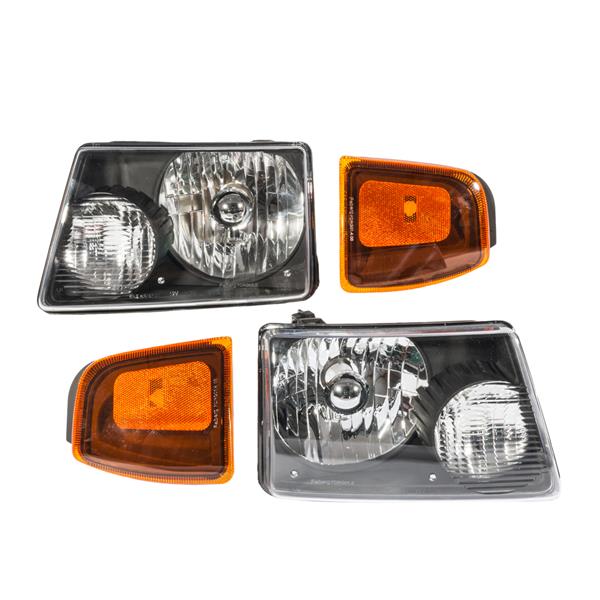 4pcs Front Left Right Car Headlights   Corner Signal Lamps for Ford Ranger 2001-2011 Black Housing & Clear Lens
