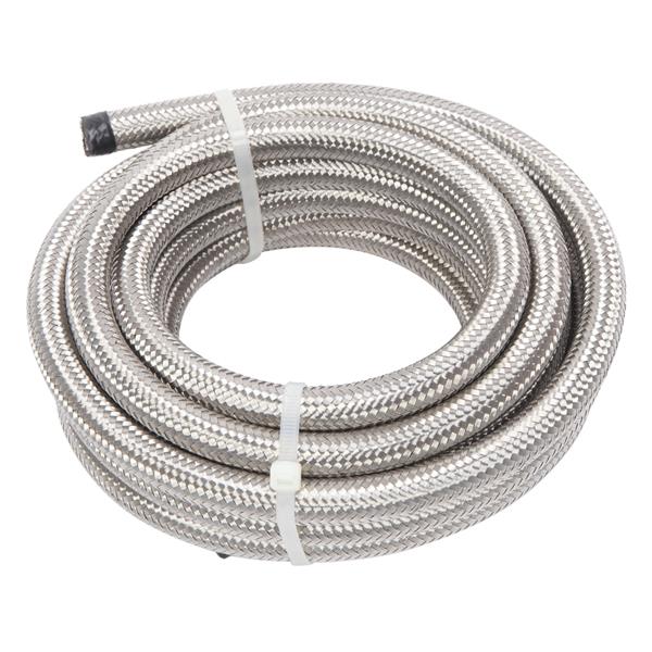 6AN 16-Foot Universal Stainless Steel Braided Fuel Hose Silver