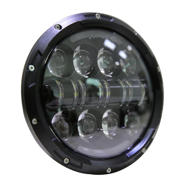 2pcs 7" 80W 8-LED 6500-7000K White Light IP67 Waterproof LED Headlights for Motorcycles Black 