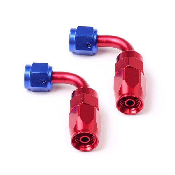 2pcs Universal AN-10 90 Degree Swivel Hoses Ends Red & Blue