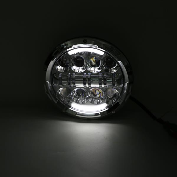 2pcs 7" 80W 8-LED 6500-7000K White Light IP67 Waterproof LED Headlights for Motorcycles Black 
