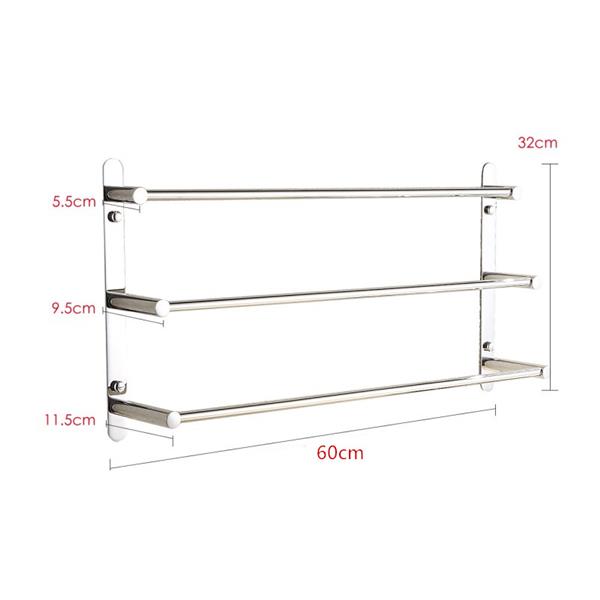 THREE Stagger Layers Towel Rack SUS304 Stainless Steel Hand Polishing Mirror Polished Finished Bathroom Accessories Set Three Towel Bars 23.62 inch bars KJWY004-60CM