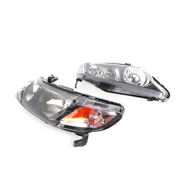 2pcs Front Left Right Car Headlights for Honda Civic 2006-2011 4dr Models Only Black