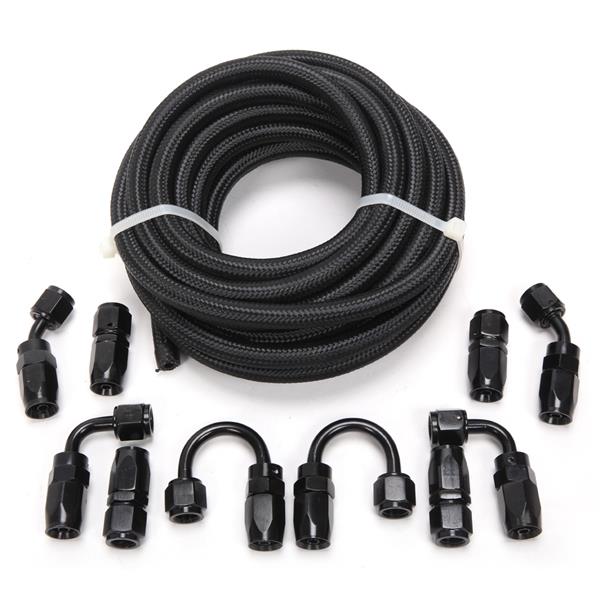 4AN 20-Foot Universal Black Fuel Pipe   10 Black Connectors