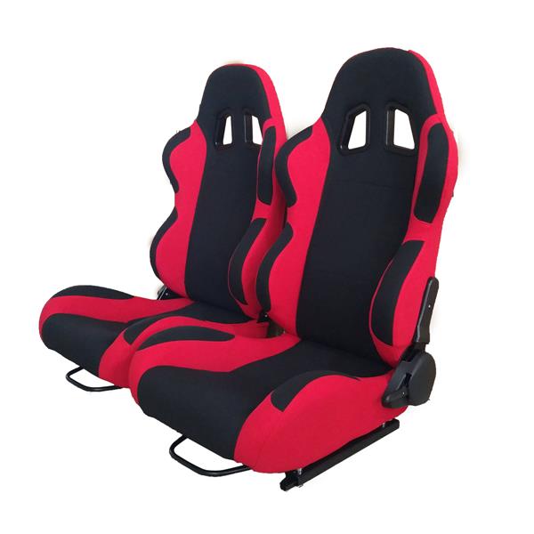A Pair of  Single Adjuster Double - Track Racing Seats Black And Red Nylon