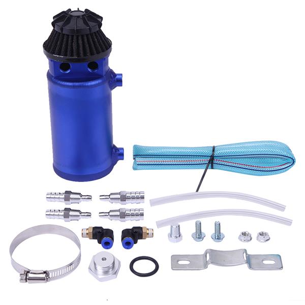 140mL Round Oil Catch Tank Double hole Oil Catch Tank with Air Filter Blue