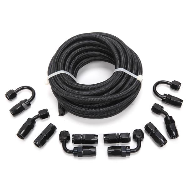 4AN 20-Foot Universal Black Fuel Pipe   10 Black Connectors