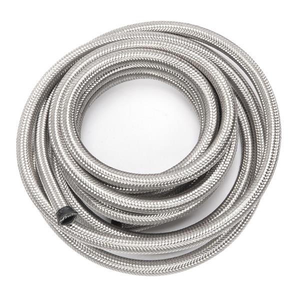 6AN 16-Foot Universal Stainless Steel Braided Fuel Hose Silver