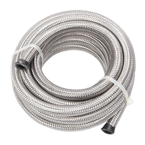 6AN 16-Foot Universal Stainless Steel Braided Fuel Hose Silver