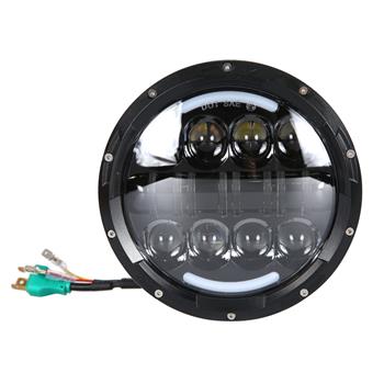 2pcs 7\\" 80W 8-LED 6500-7000K White Light IP67 Waterproof LED Headlights for Motorcycles Black 
