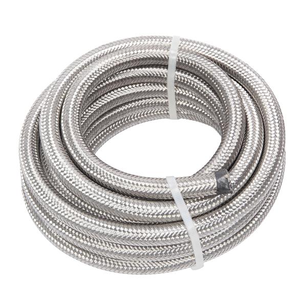 6AN 16-Foot Universal Stainless Steel Braided Fuel Hose Silver