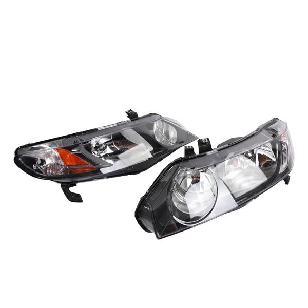2pcs Front Left Right Car Headlights for Honda Civic 2006-2011 4dr Models Only Black
