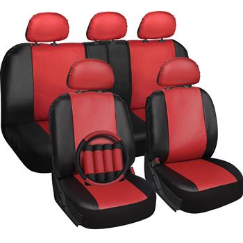 Four Seasons Universal 5-Headrest PU Leather Car Seat Cover 16-Piece Set Red & Black
