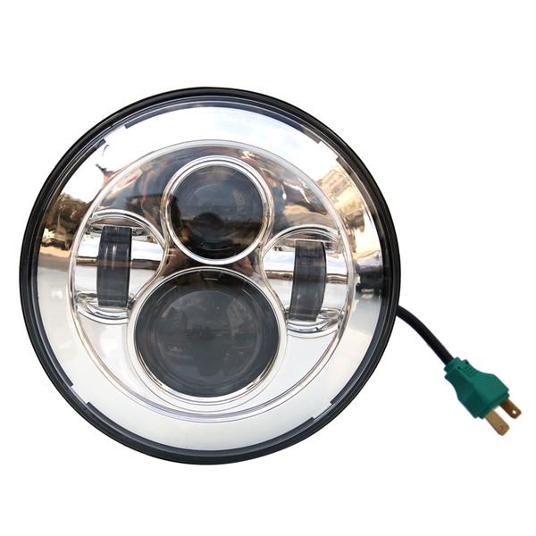 7" 4-LED 6500K White Light IP67 Waterproof LED Headlight for Vehicles Black & Chrome