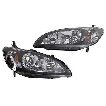 2pcs Front Left Right Headlights for Honda Civic 2004-2005 Black