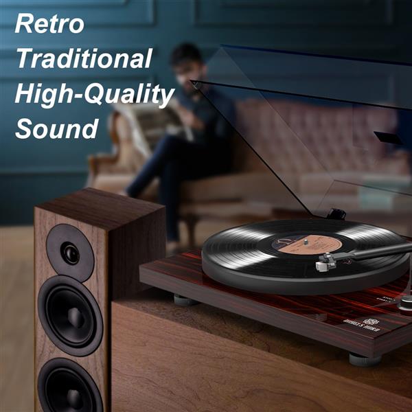 ANGELSHORN Bluetooth Turntable Stereo Record Player with Built-in 2-Speed Phono Preamp and Belt Drive, Mahogany Wood …