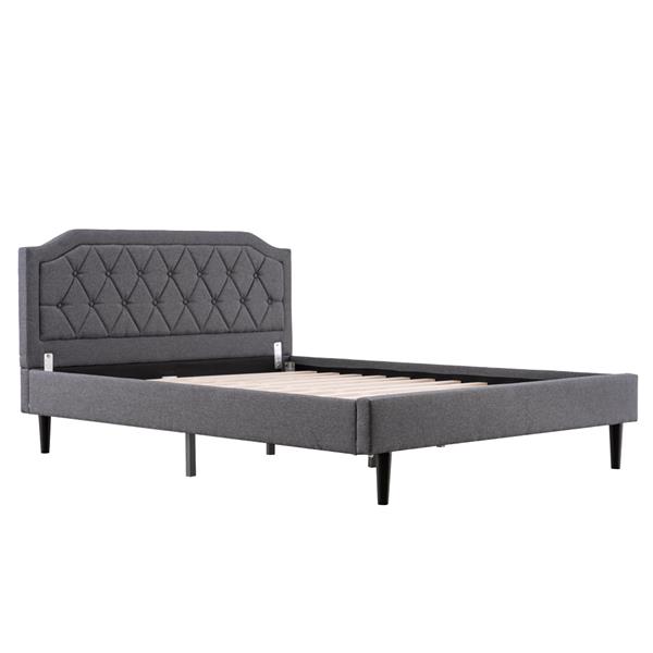 Upholstered Bed with Diamond Buckle Decoration, Linen Dark Gray Full 