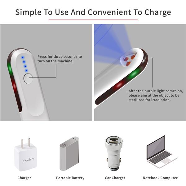 便携式杀菌灯 蓝光 LED灯珠（3636 3颗*0.5瓦)   锂电池(1节*500mAh) 电压DC5V-2