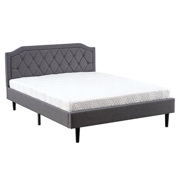 Upholstered Bed with Diamond Buckle Decoration, Linen Dark Gray Full 