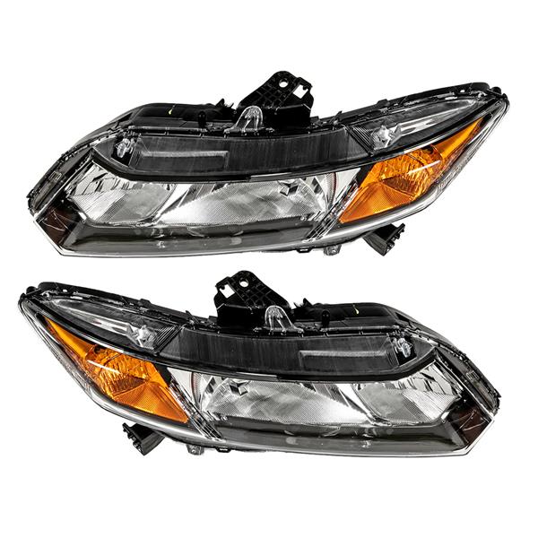 fits 2012-2015 HONDA set of (2) Headlights Halogen Direct Replacement Black