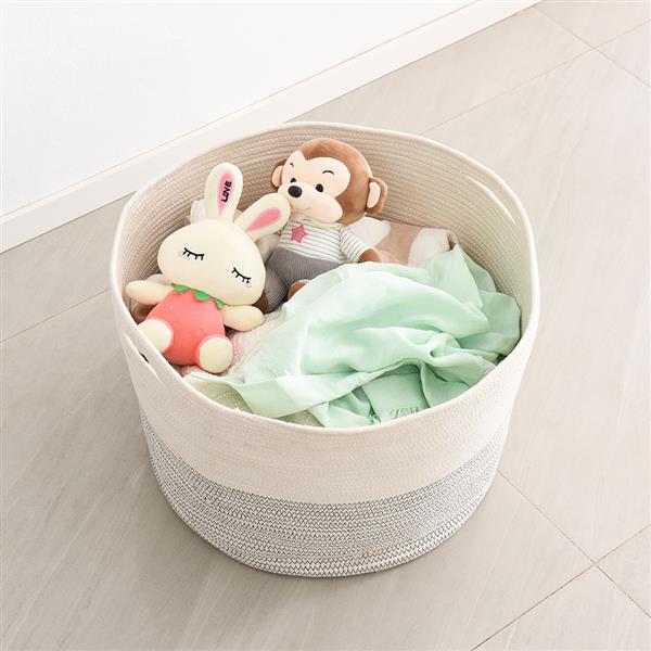 Large Cotton Rope Storage Basket - 22" x 13.8" Toys Storage Bin Woven Laundry Basket Storage for Blanket