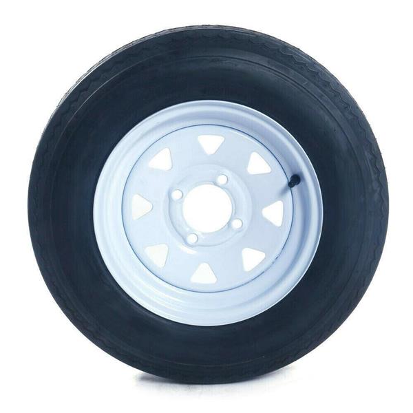 1 - 5.30-12 LRC TL 1050LBS Bias Trailer Tire on 12" 5 Lug White STP Wheels