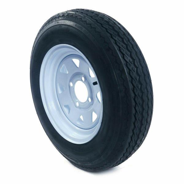 One * Trailer Tire & Rims 5.30-12 530-12 5.30 X 12 12" 4 Lug Wheel White Spoke