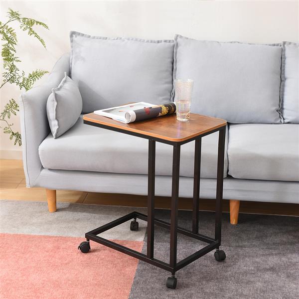 C Table Sofa Side End Tables for Living Room Couch Table Slide Under Mobile Snack Side Table for Coffee Laptop with Wheels Wood Look Over Bed Table Metal Frame