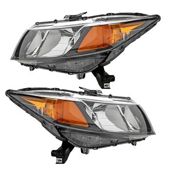 fits 2012-2015 HONDA set of (2) Headlights Halogen Direct Replacement Black