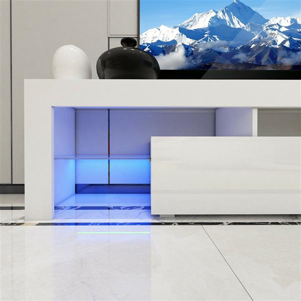 Large 200CM LED TV Stand Cabinet Unit Modern High Gloss Door LED Light White