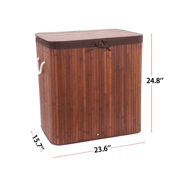 Divided Laundry Hamper, Two-Section Bamboo Laundry Basket Sorter with Removable Liner and Handles