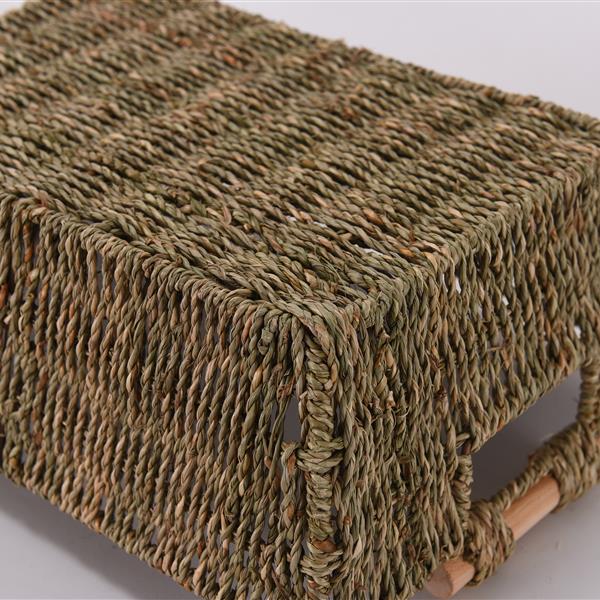 2PCS Hand-Woven Large Storage Baskets with Wooden Handles, Seagrass Wicker Baskets for Organizing