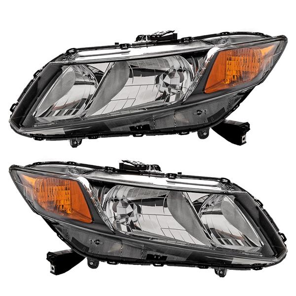 fits 2012-2015 HONDA set of (2) Headlights Halogen Direct Replacement Black