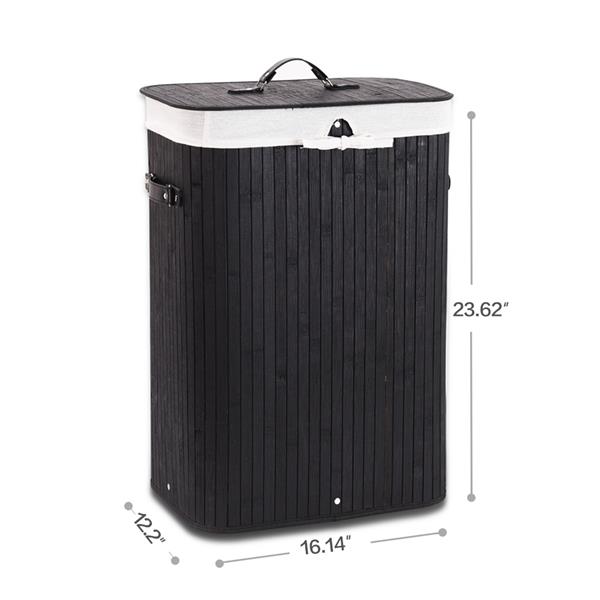 Bamboo Laundry Hamper Portable, Dirty Clothes Storage Basket with Lid and Removable Liner, Large Storage Clothes Bin with Handles, Suitable for Bedroom, Bathroom-black