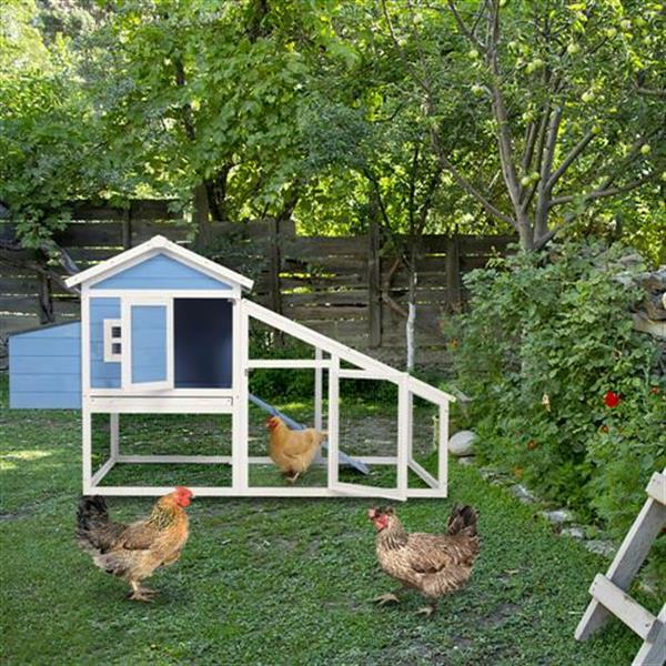 69" Wooden Chicken Hutch Hen Coop Habitat Pigeon House with Egg Case & Tray & Running Cage Blue Part B