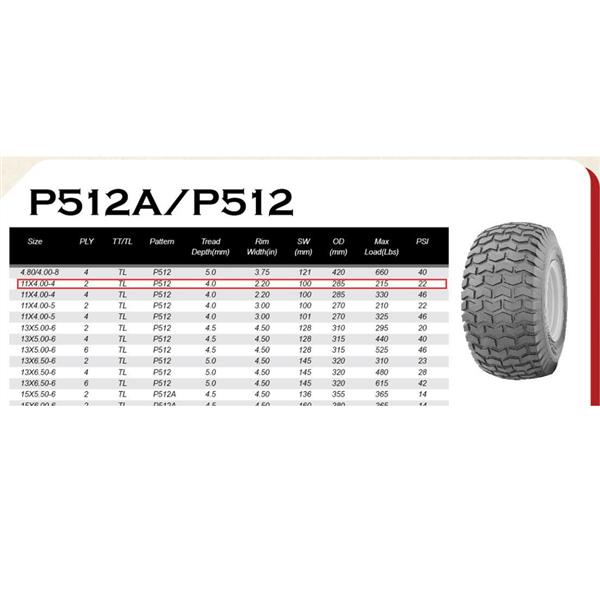 PSI:22 215Lbs 11x4.00-4 2PR millionpart Garden Tire Lawn Mower Tubeless[Only 1]