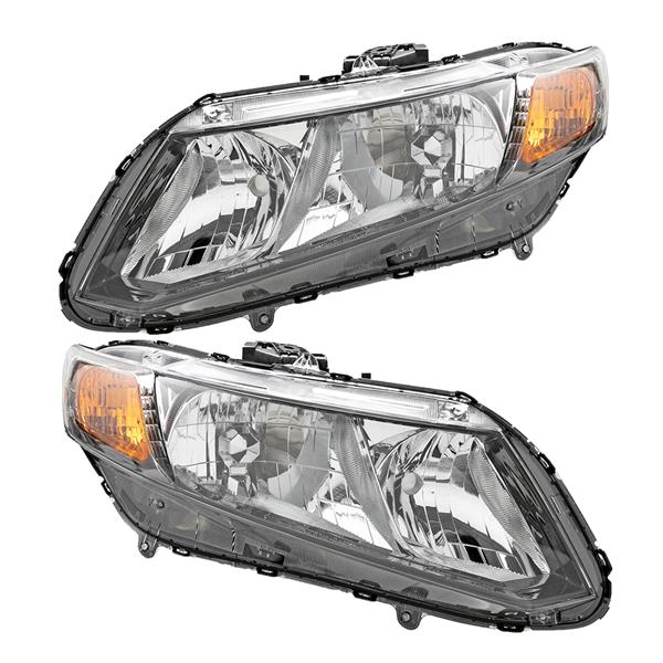 fits 2012-2015 HONDA set of (2) Headlights Halogen Direct Replacement Black