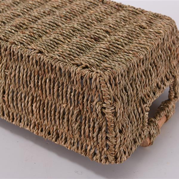 2PCS Hand-Woven Large Storage Baskets with Wooden Handles, Seagrass Wicker Baskets for Organizing