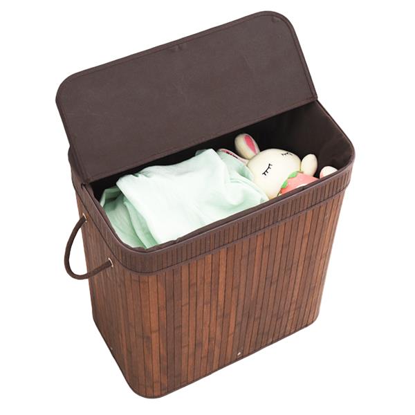 Bamboo Laundry Basket Hamper with Lid Handles and Removable Liner Dirty Clothes Storage Sorter Rectangular