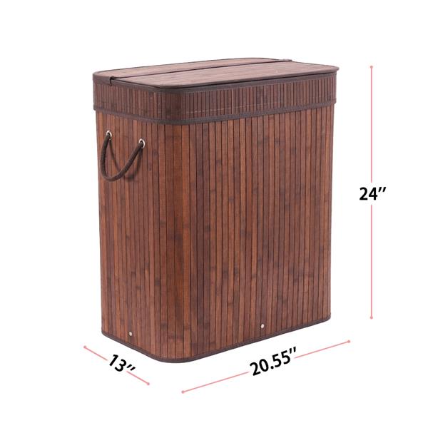 Bamboo Laundry Basket Hamper with Lid Handles and Removable Liner Dirty Clothes Storage Sorter Rectangular