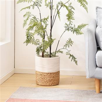 Cotton Rope Plant Basket with Water Hyacinth Modern Indoor Planter Up to 10 Inch Pot Woven Storage Organizer with Handles Home Decor, 11\\" x 11\\"