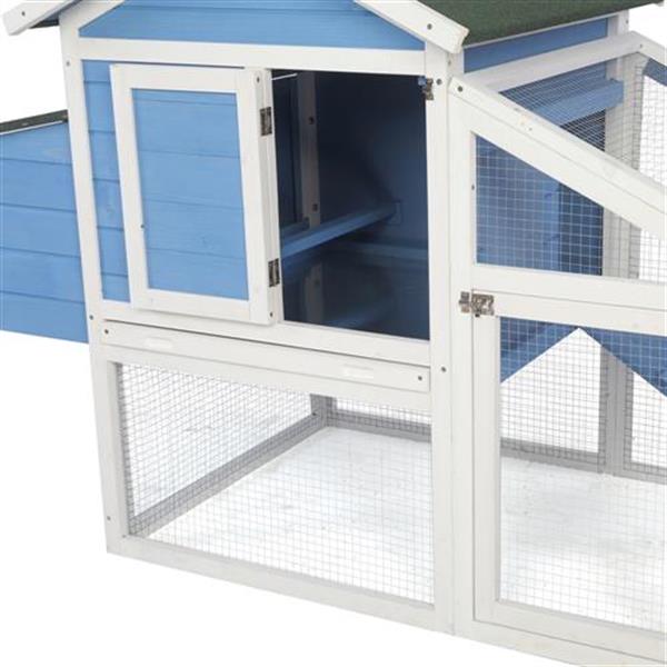 69" Wooden Chicken Hutch Hen Coop Habitat Pigeon House with Egg Case & Tray & Running Cage Blue Part B